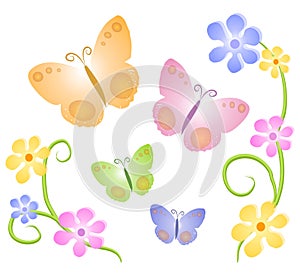 Butterflies Flowers Clip Art 2