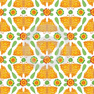 Butterflies and Flowers Floral Folk Vector Pattern