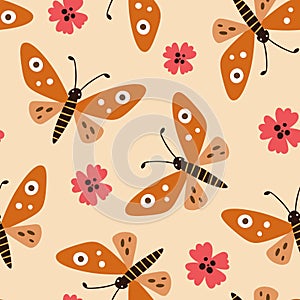 Butterflies and Flowers Seamless Pattern