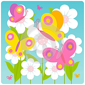 Butterflies and flowers. Vector illustration