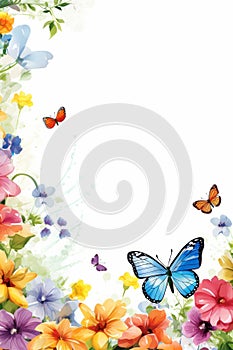 butterflies and flowers on a white background