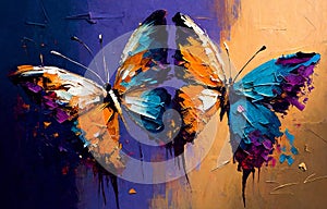 Motýle hmyz abstraktné umenie akvarel olej maľovanie palety nôž 