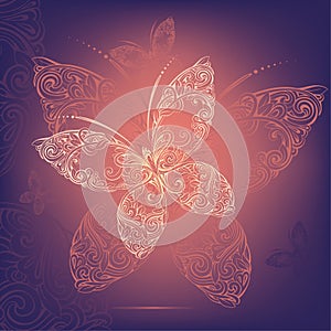Butterflies in the ornament . vector illustration