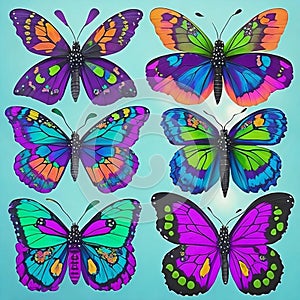 Butterflies with a psychedelic and trippy color scheme. The color schemes will be neon and electric. Ai Generated