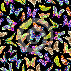 Butterflies Springtime Colorful and Joyful Repeat Seamless Textile Pattern Background Vector Graphic Art photo
