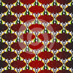 Butterflies vector seamless pattern on a red background with lighting