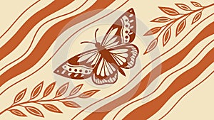 Butterfly on Abstract Botanical Pattern, Nature-Inspired Design vector design Generative AI