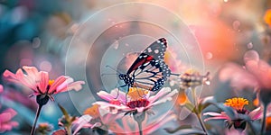 Butterfly alighting on a vibrant flower, concept of Nature's beauty