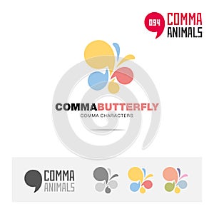 Butterfly animal concept icon set and modern brand identity logo template and app symbol based on comma sign