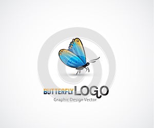 Butterfly artwork of a small blue insect logo
