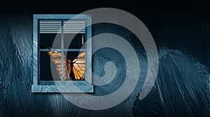 Butterfly from behind closed window graphic abstract background