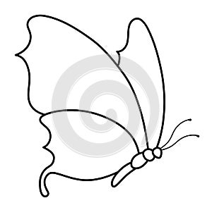 Butterfly black and white outline illustration. Coloring book or page for kids