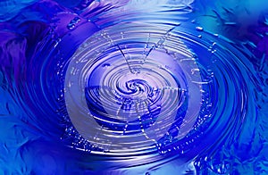 Butterfly on blue background. Glass and metal effect and swirl.