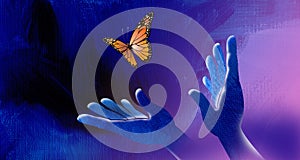 Butterfly capture or escape graphic art background