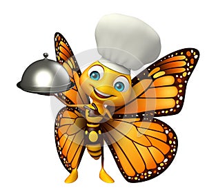 Butterfly cartoon character with chef hat and cloche