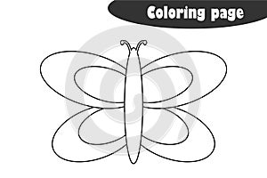 Butterfly in cartoon style, coloring page, spring education paper game for the development of children, kids preschool activity,