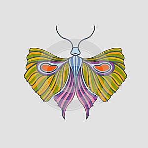 Butterfly color art nouveau. Vintage style 1920-1930. Elements design isolated in white background.