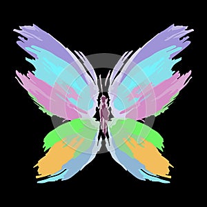 Butterfly from color splashes and line brushes. Vector