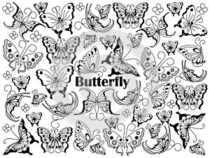 Butterfly colorless set vector illustration