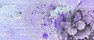 Butterfly concept technology illustration of artificial intelligence. Abstract background