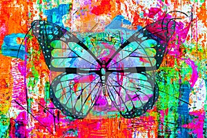 Butterfly with creative colorful abstract elements on light background elements on white background