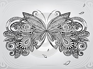 Butterfly in a decorative ornament. vector illustration