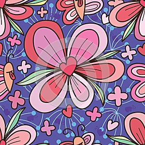 Butterfly desire flower love heart seamless pattern