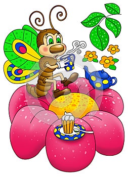 Butterfly drinking tea on a flower