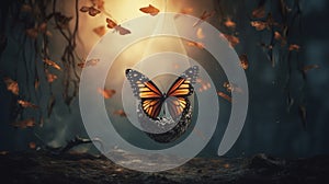 A butterfly emerging from a cocoon, signifying transformation and growth