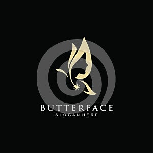 Butterfly face natural logo design vector