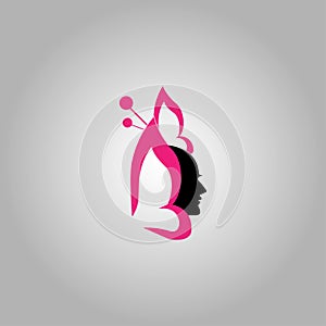 butterfly and female face icon logo