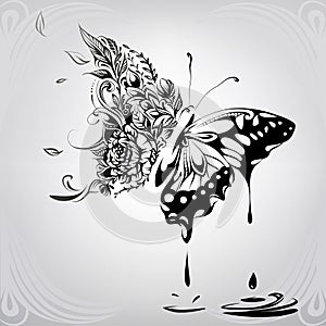 Butterfly in a floral ornament. vector illustration