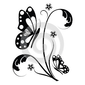 Butterfly and floral scrolls