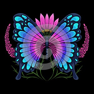 Butterfly flower lavender vector illustration