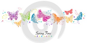 Butterfly and flowers abstract spring time banner vector background