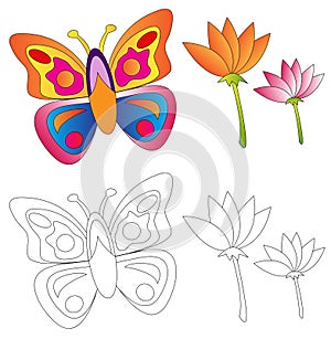 Mariposa flores  colorante un libro 