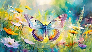 a butterfly and flowers in spring background