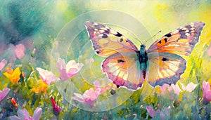 a butterfly and flowers in spring background
