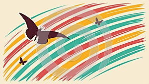 Butterfly flying over colorful lines, vibrant nature art vector design Generative AI photo