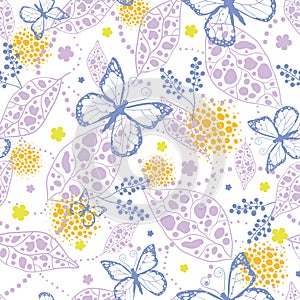 Butterfly garden seamless pattern background