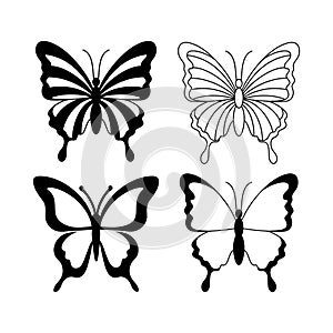 Butterfly graphic icons in linear style