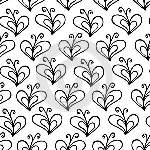 Butterfly heart white and black vector seamless pattern