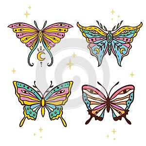 Butterfly hippie retro. Vector illustration