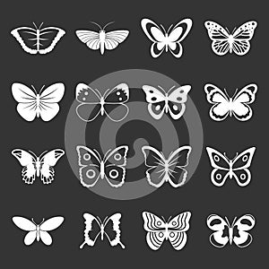 Butterfly icons set grey vector