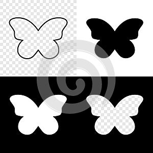 Butterfly icons, shapes and frames. Flying insect silhouettes isolated on white, black and transparent background