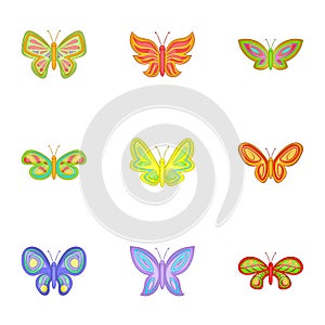 Butterfly insect icons set, cartoon style