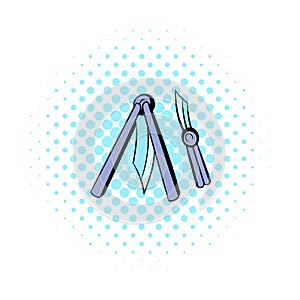 Butterfly knife icon, comics style