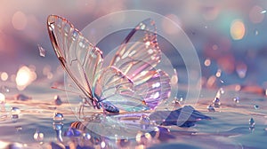 Butterfly with light base and foam, rendered in cinema4d style, dreamy and Romantic, Ray Tracing photo