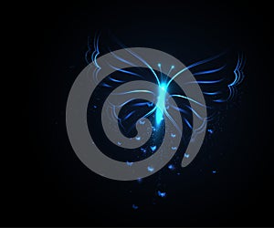 Butterfly from light particles. Vector illustration.