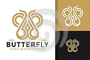 Butterfly line art logo design vector symbol icon illustration
